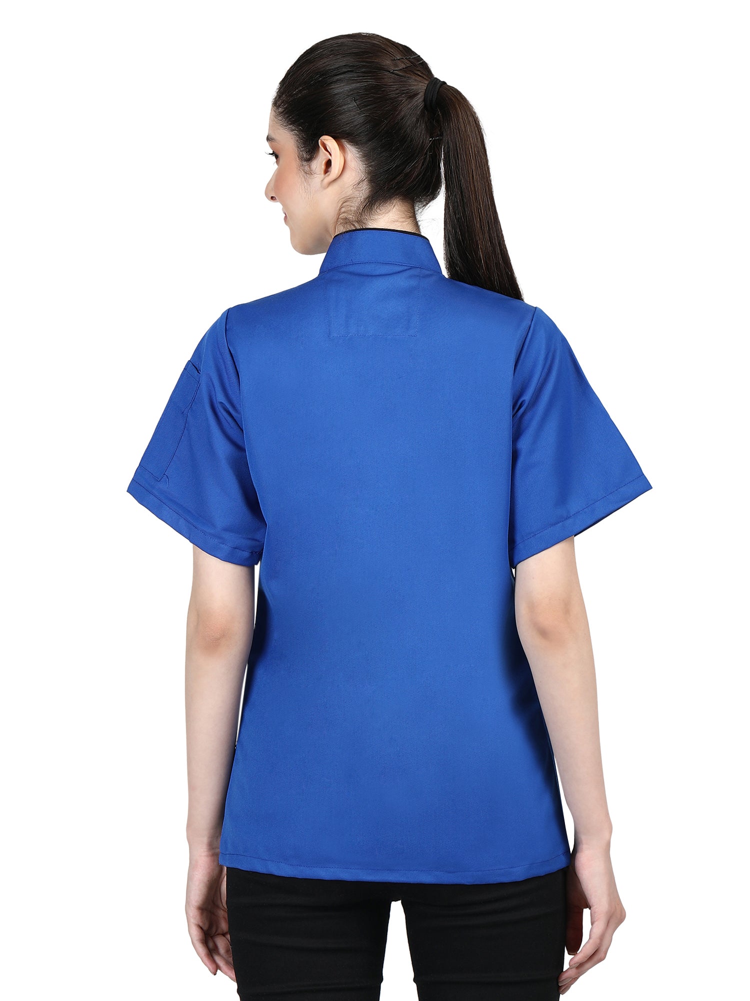 Short Sleeves Tailored Fit Chef Coat Jacket Uniform for Women for Food Service, Caterers, Bakers and Culinary Professional – Royal Blue